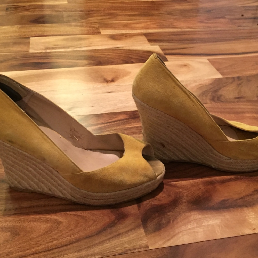Yellow suede wedges